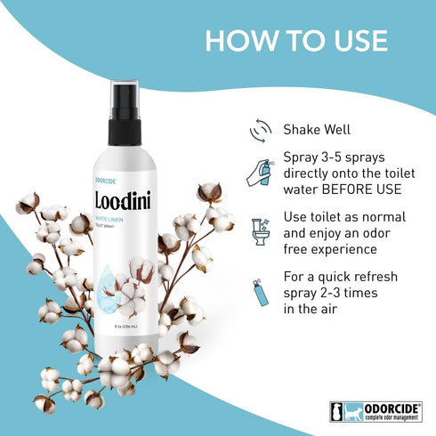 Odorcide Loo-Dini White Linen 8oz Toilet Spray & Bathroom Spray – Use This Bathroom Spray Odor Eliminator Before You Go – Poop Spray For Toilet an...