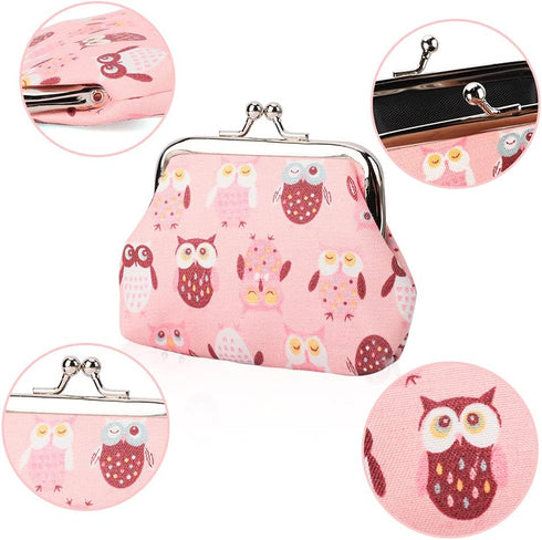 Oyachic 4Pcs Cute Owl Coin Purse Buckle Change Pouch Small PU Leather Wallet Kiss Lock Clasp Clutch Animal Bag Vintage Car Key Holder for Girls Wo...