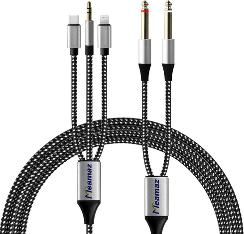 4.26FT MFi Certified Lightning to 1/4 Inch Audio Adapter Cable, Within 1/4 to USB C, 3.5mm to TS Audio Cable, DAC Chip Include, 3-in-1 Stereo 1/4 ...