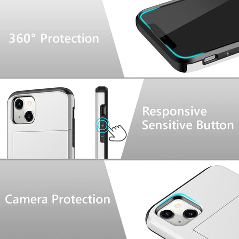 SAMONPOW Compatible with iPhone 13 Case with Card Holder Dual Layer Hybrid Wallet Case Heavy Duty Protection Shockproof 13 Case for Women Men Anti...