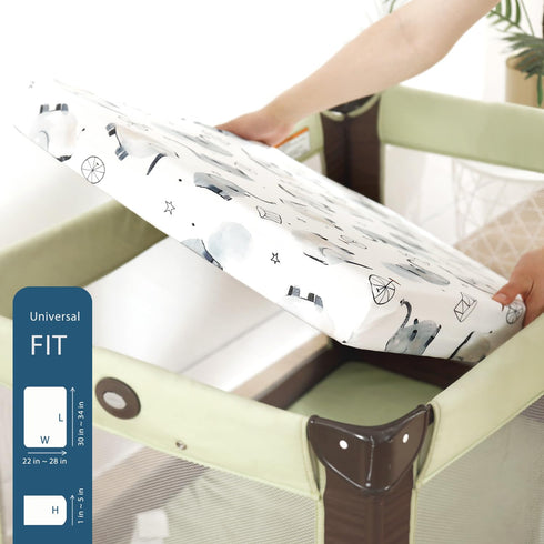 Pack n Play Sheets FItted 2 Pack, Stretchy Ultra Soft Jersey Knit Pack and Play Sheets, Universal Fitted Portable/Mini Crib Mattresses Snug and Sa...