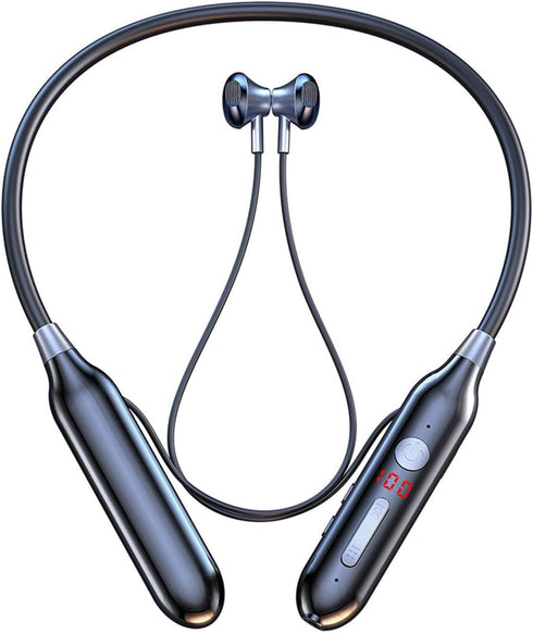Wireless Bluetooth Neckband Headphone, Ergonomic Hanging Neck Magnetic Attraction Earphone with TF Port, Sports Foldable Headset with Voice Contro...