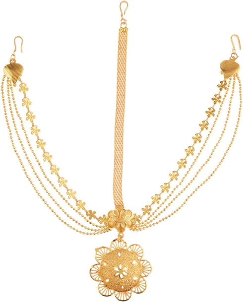 Efulgenz Gold Tone Indian Jewelry for Women Dubai Style Matha Patti Indian Gold Tone Floral Multilayer Beads Chain Matha Patti Indian Bollywood Br...