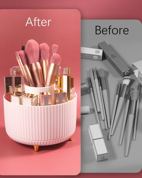 Makeup Brush Holder Organizer, 360° Rotating Makeup Brush Organizer, 5 Slot Make up Brushes Cup for Cosmetics, Nail Polish, Art, Office Supply, Ba...