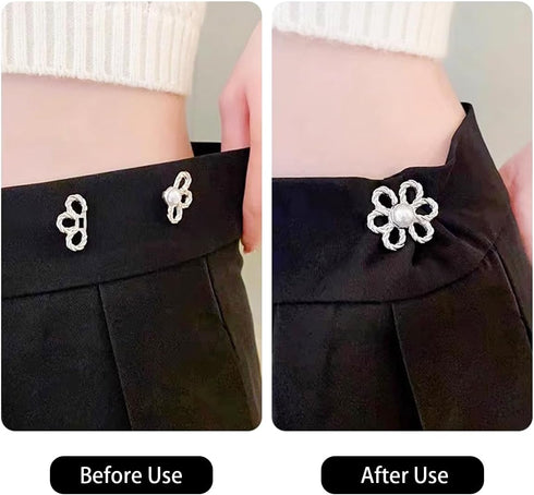 6 Sets Flower Jeans Button Pant Waist Tightener, Adjustable Jean Button Pin, Detachable Jean Button, No Sewing Buttons for Jeans Pant Clips for Lo...