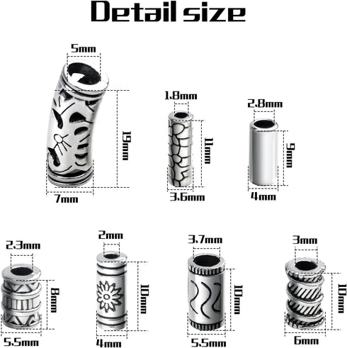 100g (About 80-150pcs) Assorted Column Spacer Beads Tibetan Silver Tube Beads for Bracelet Necklace Jewelry Making Crafts DIY,7 Styles,4-16mm...