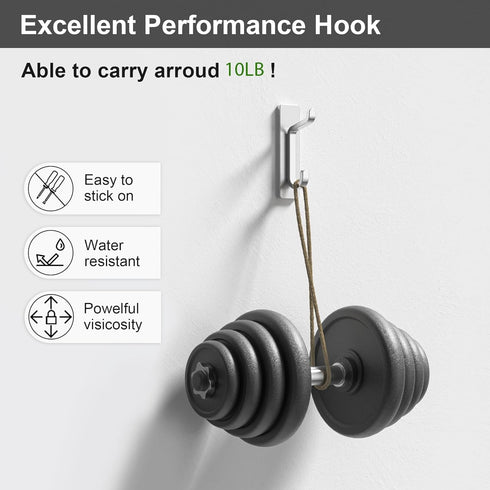 Adhesive Coat Hooks, Extra Sticky 10LB (Max), Waterproof Metal Hook for Hanging Towels, Wreath, Purse, Hat, Cloth, Wall Mounted Hanger for Shower ...