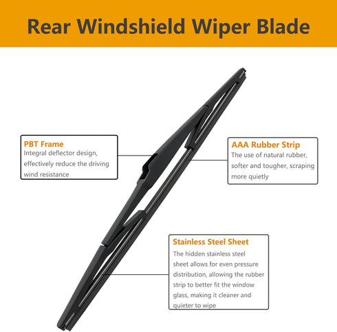 2 Pack Rear Wiper Blades for Jeep Cherokee 2014-2022, Hyundai Santa Fe 2007-2012, Mazda CX-5 2013-2022, Mitsubishi Outlander 2003-2006, Lexus RX33...