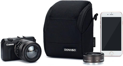 DOMISO Soft Padded Camera Case Water-Resistant with Adjustable Shoulder Strap and Side Pockets Small Camera Bag Carrying Storage Bag, Black...