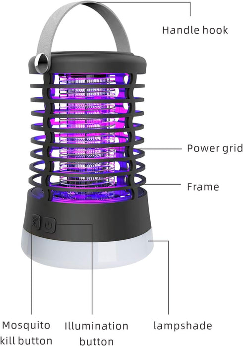 Bug Zapper Outdoor Bug Repellent Rechargeable Camping Lamp Waterproof Mosquito Killer Fly Trap Mosquito Repellent Portable Bug Zapper for Outdoor,...