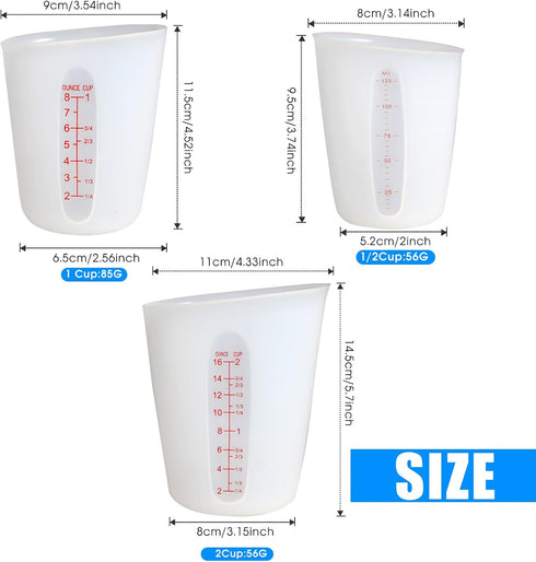 ZUYEE Silicone Measuring Cups (2 Cup + 1 Cup) Flexible Measure Melting Cups for Epoxy Resin Butter, Chocolate Squeeze Pour Baking Cup Dishwasher S...