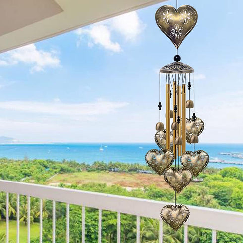 Garden Loving Heart Wind Chimes Outdoor Indoor Decor - with 4 Tubes 6 Bells 7 Hearts Mobile Romantic Wind Catcher, Heart Shaped Windchimes for Hom...