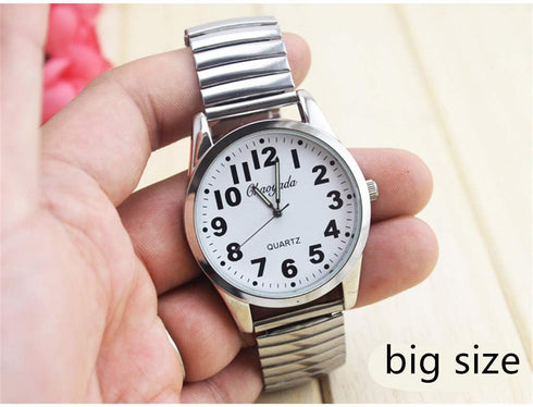Big Dial Men’s Women's Easy Tto Read Sliver Stainless Steel Digital Watch Spring Strap Bracelet Elastic Wrist Watches (Dial 40 White)...