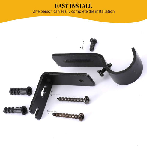 Heavy Duty Adjustable Curtain Rod Brackets Rod Holders for 1 Inch Rod, Black Color, (Set of 4,Black)...