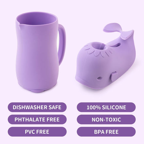 Bathtub Faucet Cover + Rinse Cup Set, Bath Tub Spout Cover for Baby Kids, Baby Wash Rinser Cup Shampoo Bath Rinser Cup, Purple Bath Gift Set...