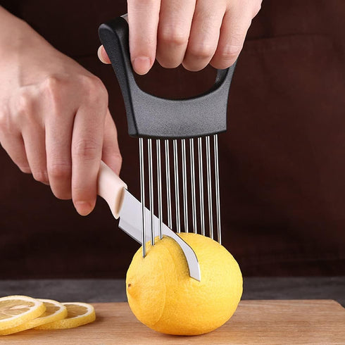 Onion Cut Tomato Slicer Lemon Handy Kitchen Slicing Tool With 10 Even Prongs For Onion Lemon Potato Tomato Slices And Can Be Used To Assist In Cut...