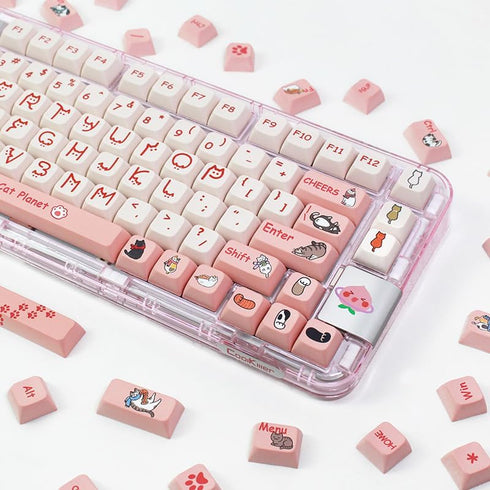 PBT XDA Pink Meow Meow Cartoon Cats keycaps Set for Girl Boys Custom Keyboard for Gateron Kailh Cherry Mx Switches ANSI Layout...