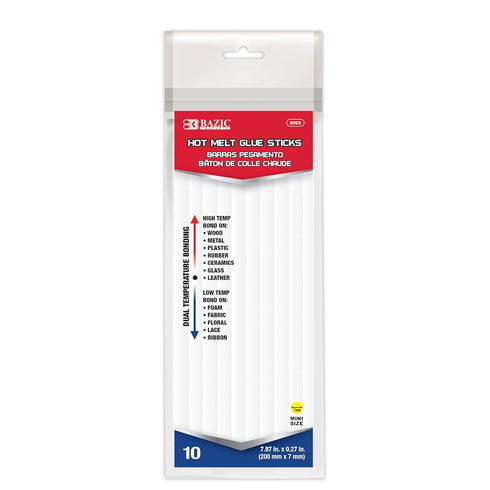 BAZIC Hot Melt Glue Sticks Dual Temp Mini 7.87" x 0.27", All Purpose Industrial Glue Stick, Quick Repair Home Improvement Crafts (10/Pack), 1-Pack...