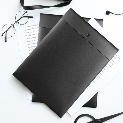 VANRA Vertical File Folders Poly Filing Envelope Plastic Project Folder with Snap Button Closure for A4 Letter Size Paper (Pack of 5, Black)...