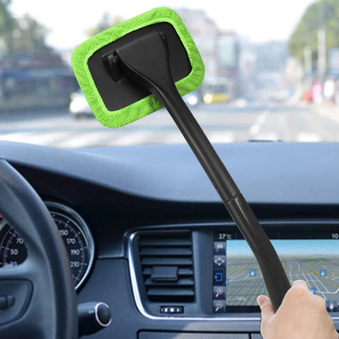 Car Windshield Cleaning Tool, Windshield Cleaner with 4 Washable and Reusable Microfiber Pads and Extendable Handle, for Auto Glass Wiper...