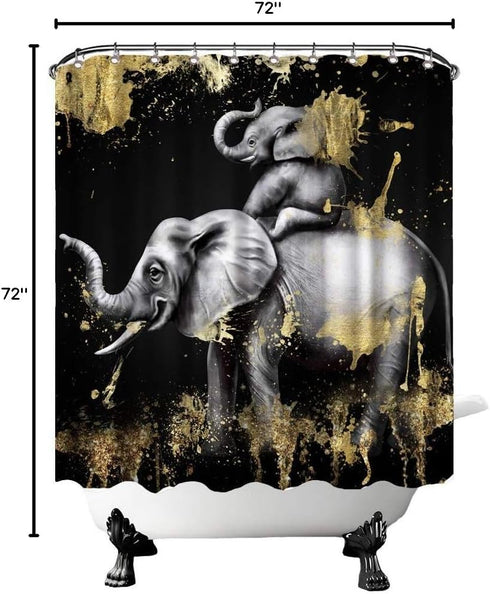 FuShvre Elephant Shower Curtain Black and Gold Shower Curtains African Animal Bathroom Decor Hooks Included 72"x 72"...