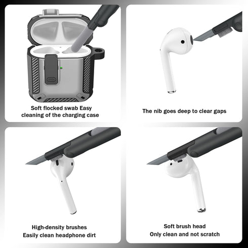 Airpods Case 2 and 1 with Cleaning Kit, Apple AirPods 2nd Generation/1st Generation Charging Case with Keychain, Anti-Fall Latch Design, Front LED...