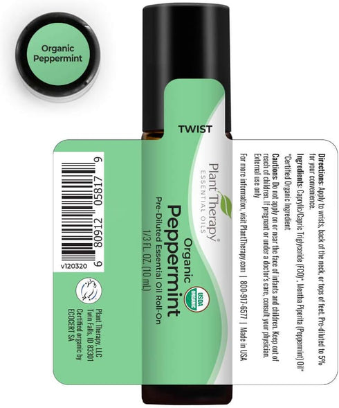 Plant Therapy Peppermint Essential Oil 100% Pure, Pre-Diluted Roll-On, Natural Aromatherapy, Therapeutic Grade 10 mL (1/3 oz)...