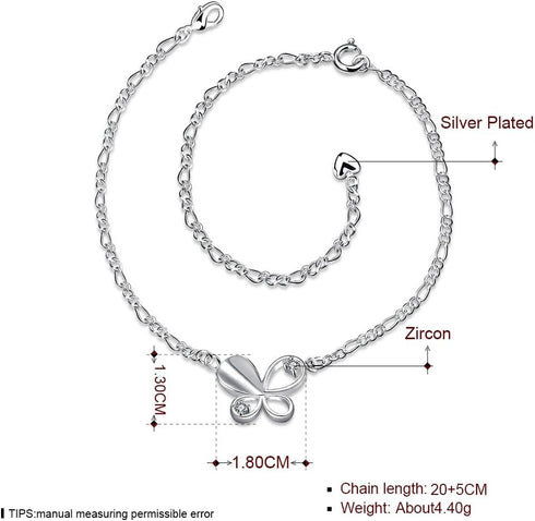 Yuren Zircon Butterfly Charm Adjustable Chain 925 Sterling Silver Ankle Bracelet for Women Anklet Foot Bracelet Sandals Beach Feet Diamond Anklet...