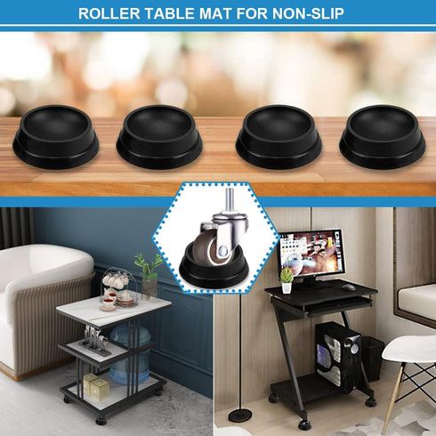 4PCS Furniture Wheel Caster Cups Rubber Non-Slip Foot Mats, Strong Grip Round Floor Protectors for Crib Wheels, Furniture Table Legs (Black)...