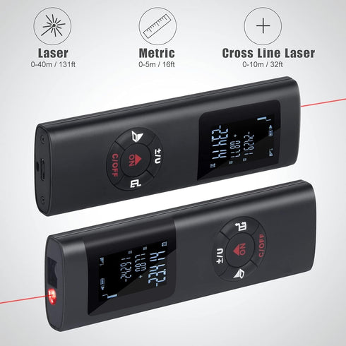 Laser Measurement Tool, 131ft/40M Portable Digital Laser Distance Meter,±1/16 inch High Accuracy, USB Rechargeable, Backlit Display, M/in/Ft Unit ...