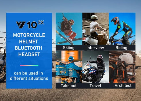 Y102X Helmet Talk Motorcycle Helmet Headset, Wireless Helmet Intercom for 2 People to Talk, with CVC Noise Reduction Music Control Response, Bluet...