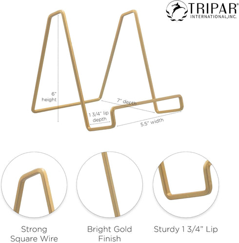 TRIPAR Square Metal Wire Stand, Gold Finish (2 Pack, 6-Inch Depth) - Tabletop Display - Handcrafted Edge Design For Sleek & Modern Look - Perfect ...