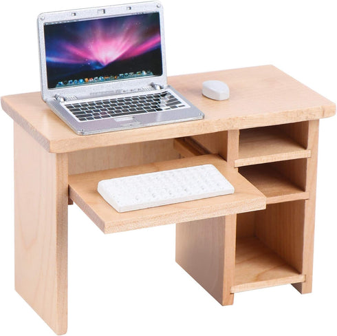 Dollhouse Miniature Laptop Computer and Office Table Doll House Simulation Notebook Accessories for Doll 1/6 1/12 Miniatures Kids Pretend Play...