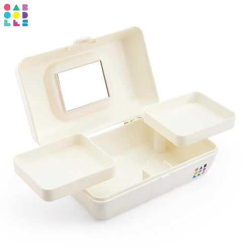 Caboodles Pretty in Petite Makeup Box, Two-Tone White on White, Hard Plastic Organizer Box, 2 Swivel Trays, Fashion Mirror, Secure Latch for Safe ...