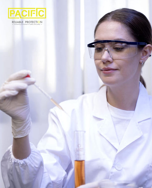 PACIFIC PPE 2 Pack Safety Glasses, Anti-fog, Scratch Resistant Clear Wraparound Lenses and No-Slip Grips, Adjustable, Lab Goggles...