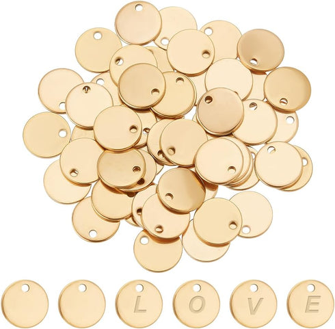 PH PandaHall 50 Pcs 304 Stainless Steel Flat Round Blank Stamping Tag Pendants Charms for Bracelet Necklace Jewelry DIY Crafts Making, Gloden...