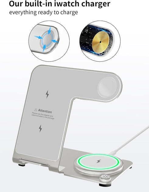 Wireless Charger, Aluminum Alloy 3 in 1 Wireless Charging Station for Apple iPhone/iWatch/Airpods,iPhone15 14,13,12,11 (Pro, ProMax)/XS/XR/XS/X/8(...