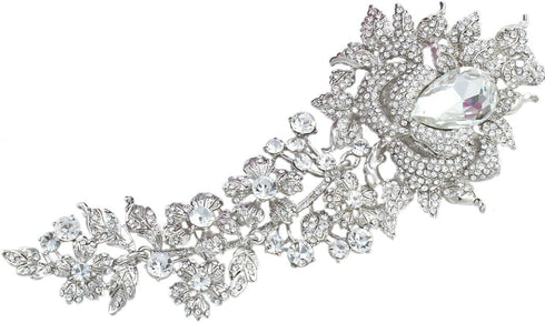EVER FAITH Rhinestone Crystal 8 Inch Elegant Bridal Rose Flower Bud Brooch Clear Silver-Tone...