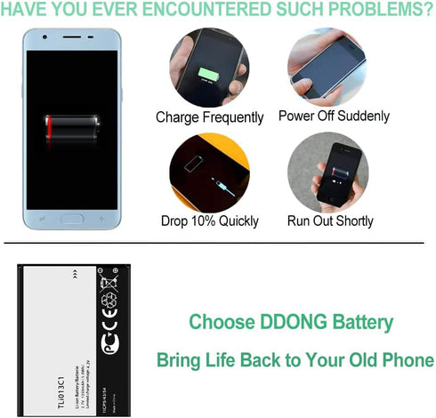 DDONG Battery TLi013C1 for TracFone Alcatel My Flip Myflip A405DL, Replacement Battery for Alcatel One Touch Go Flip Phone 4051S 4044W 4044T 4044O...