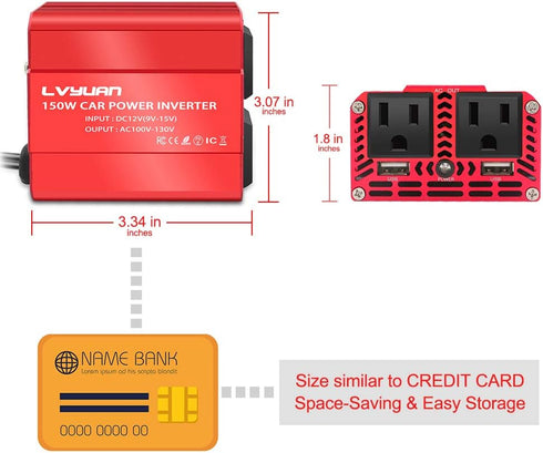 LVYUAN 150W Car Power Inverter 12V to 110V AC Car Charger Adapter with 3.1A Dual USB Car Adapter for Plug Outlet Red......