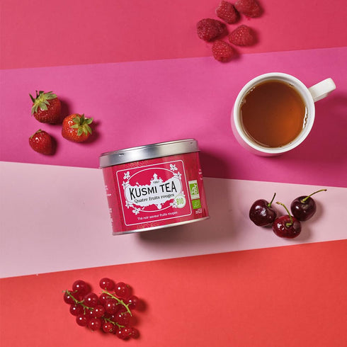 Kusmi Tea - Four Red Fruits - Organic Black Tea - Flavored with Strawberries, Raspberries, Redcurrants & Cherries - Smooth, Flavourful, Caffeinate...