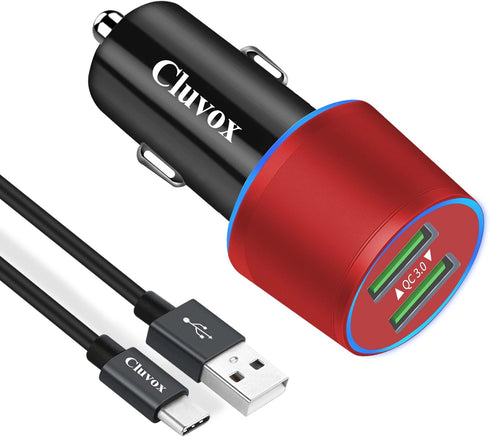 Rapid USB C Car Charger, Compatible for Samsung Galaxy S23/S22/S21/Note 20/Ultra/10/Plus/9/8/S20/S10+/S10e/S9/S8/A50/A70, Quick Charge 3.0 Dual US...