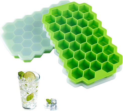 2 PCS Premium Ice Cube Trays, AUSSUA Silicone Ice Cube Molds with Sealing Lid, 74-Ice Trays, Reusable, Safe Hexagonal Ice Cube Molds, for Chilled ...