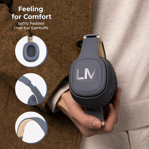 Louise&Mann Wireless Headphones Over Ear, Bluetooth Headphones 5.3, Foldable Lightweight with Soft Memory Foam Earmuffs, Built-in Mic with Wired M...