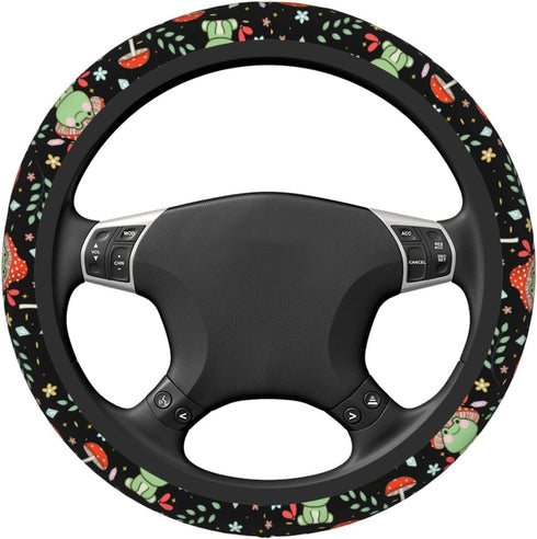 Green Frog Mushroom Steering Wheel Cover Non-Slip Auto Steering Wheel Protector Car Accessories Universal Fit 15 Inches for Men Women...
