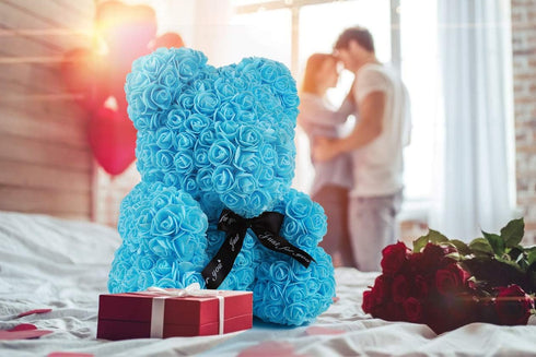 RECUTMS Artificial Rose Bear Flowers Rose Teddy Bear 10 inch Wedding Party Decoration Box for Valentines Day Gift Mothers Day Anniversary Birthday...