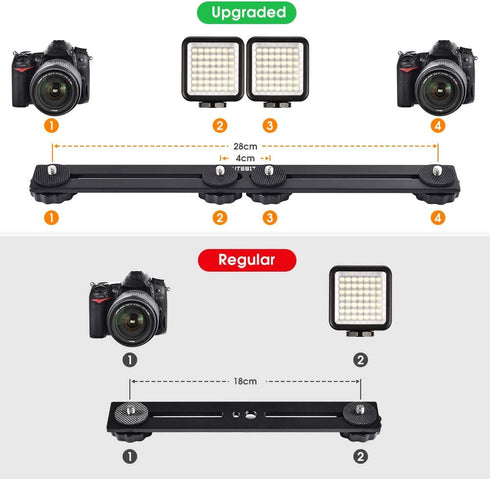 UTEBIT 11 inch Flash Bracket, Long Dual Camera Mount Flash Bracket Extension Bar with 1/4“ Hot Shoe, Straight Flash Brackets 1/4- 3/8 Thread Hole ...