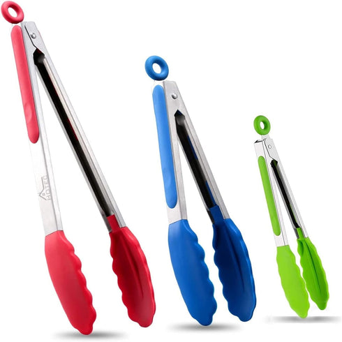 Hotec Premium Stainless Steel Locking Kitchen Tongs with Silicon Tips, Set of 3-7", 9" and 12" multicolor...