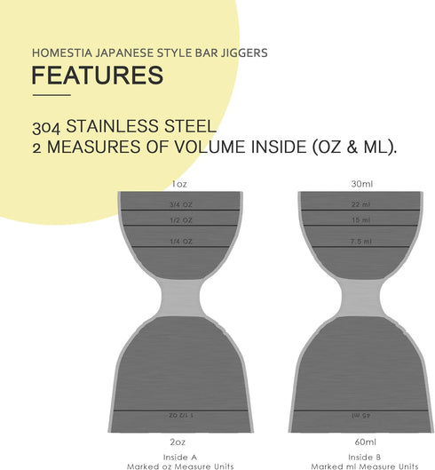 Homestia Double Cocktail Jigger for Bartending with 2 measurement units Inside (OZ&ML), Bell Jigger 2 OZ 1 OZ, 304 Stainless Steel Jigger, Bar Acc...