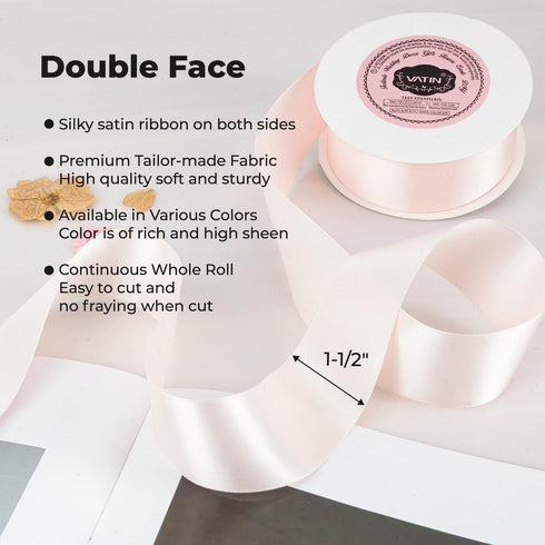 VATIN Double Face Sideshow Rose Satin Ribbon 1-1/2" Continuous 25 Yards,White Polyester Fabric Ribbon use for Bows Bouquet, Gift Wrapping, Floral ...